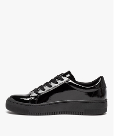 baskets femme vernies a zip et a lacets noirD979601_3