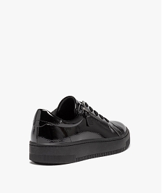 baskets femme vernies a zip et a lacets noirD979601_4