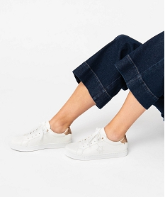 GEMO Baskets à lacets avec patch pailleté et motif étoile femme blanc standard