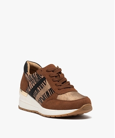 baskets femme casual zebrees a semelle compensee brunD980501_2