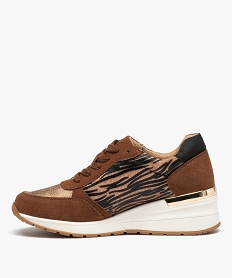 baskets femme casual zebrees a semelle compensee brunD980501_3