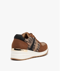 baskets femme casual zebrees a semelle compensee brunD980501_4