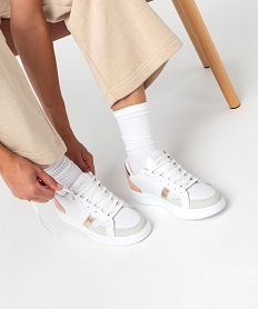 GEMO Baskets dessus cuir avec touches métallisées femme - Alma Blanc