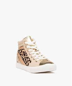 baskets femme semi-montantes en suedine a motif jungle et a paillettes beigeD981901_2