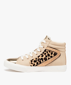 baskets femme semi-montantes en suedine a motif jungle et a paillettes beigeD981901_3