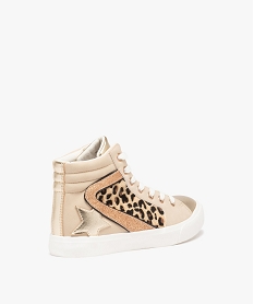 baskets femme semi-montantes en suedine a motif jungle et a paillettes beigeD981901_4