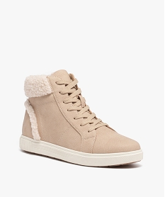 baskets femme mid-cut unies a col sherpa beigeD982101_2