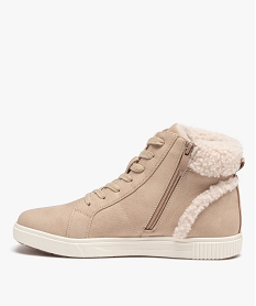 baskets femme mid-cut unies a col sherpa beigeD982101_3