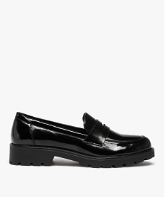 GEMO Mocassins femme vernis à semelle crantée noir standard