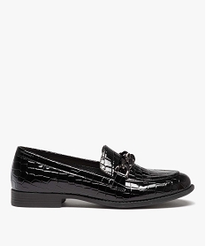 GEMO Mocassins femme vernies effet croco avec bride à chaîne noir standard