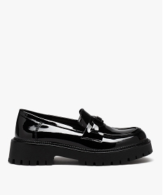 GEMO Mocassins femme unis avec dessus vernis et semelle crantée Noir