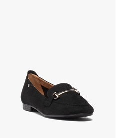 mocassins femme unis a talon plat et dessus suede noir mocassinsD984301_2