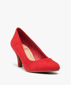 escarpins femme a petit talon en suedine unis et a bout rond rouge escarpinsD985801_2