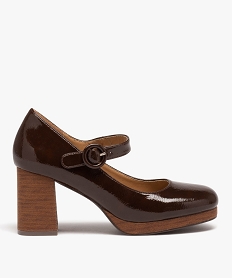 GEMO Escarpin verni à plateforme avec bride femme marron standard