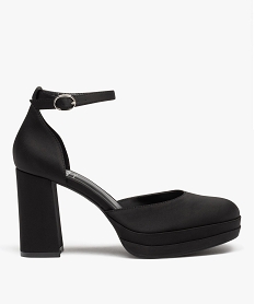 GEMO Escarpin en satin avec plateforme et talon haut femme Noir