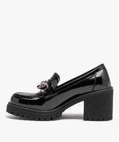 mocassins femme unis dessus vernis avec talon carre et semelle crante noirD986801_3