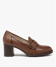 GEMO Mocassins femme unis à talon carré et semelle crantée marron standard