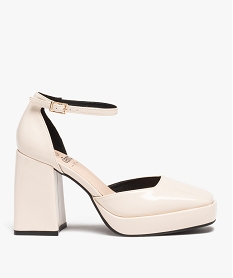 GEMO Escarpins femme vernis à bout carré et talon flare beige standard