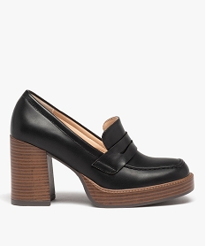GEMO Mocassins femme à talon haut et plateforme Penny Loafer noir standard