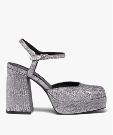 GEMO Escarpins femme unis à sequins avec talon haut et bout carré argente