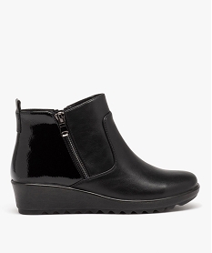 GEMO Boots femme confort unies à talon compensé et double zip Noir