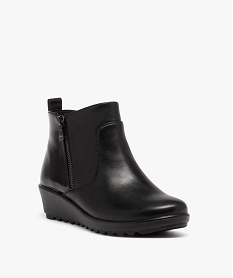 boots femme confort unies a talon compense et double zip noir chaussures confortD989201_2