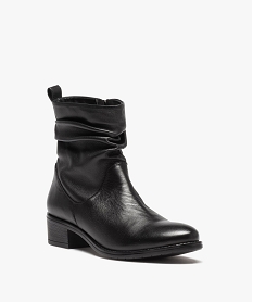 boots femme dessus en cuir uni plisse noirD990301_2