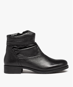 GEMO Boots femme confort dessus en cuir uni et plissé Noir