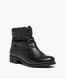 boots femme confort dessus en cuir uni et plisse noir chaussures confortD990501_2