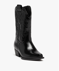 bottes santiags a bout carre et broderies femme noirD990901_2