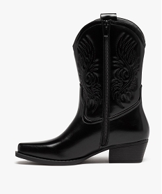 bottes santiags a bout carre et broderies femme noirD990901_3