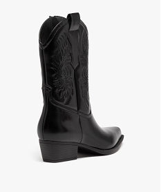 bottes santiags a bout carre et broderies femme noirD990901_4