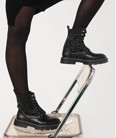 GEMO Boots femme unies en maille élastique style chaussette à semelle crantée Noir