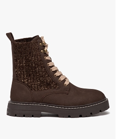 GEMO Boots femme unies en maille élastique style chaussette à semelle crantée marron standard