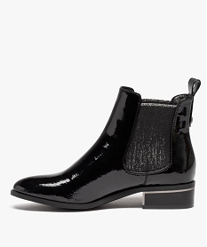 boots femme style chelsea dessus vernis avec elastiques paillettes noirD991801_3