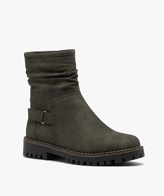 boots femme a talon plat dessus uni avec col plisse vertD991901_2