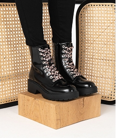 GEMO Boots à épaisse semelle crantée femme noir standard