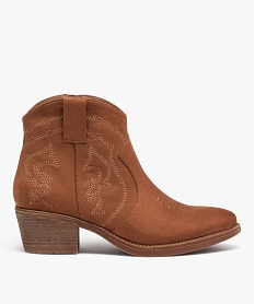 GEMO Boots santiags à talon en suédine brodée femme Orange
