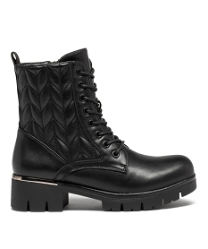 GEMO Boots femme dessus uni et matelassé à semelle crantée Noir