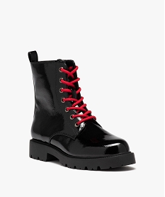boots femme mid-cut dessus uni verni a lacets colores noirD993601_2