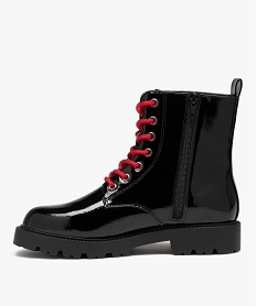 boots femme mid-cut dessus uni verni a lacets colores noirD993601_3
