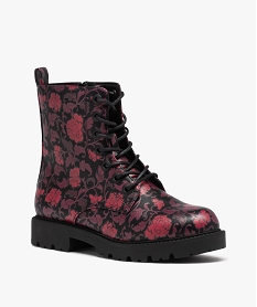 boots femme mid-cut dessus uni verni a lacets colores noirD993701_2