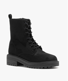 boots femme dessus uni en suedine a zip et a lacets noirD993801_2