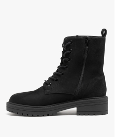 boots femme dessus uni en suedine a zip et a lacets noirD993801_3