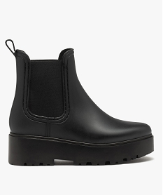 GEMO Boots femme unies style Chelsea à semelle plateforme crantée Noir