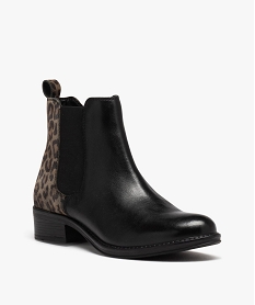 bottines femme a talon dessus en cuir bicolore imprime leopard noir bottines et bootsD994401_2