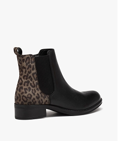 bottines femme a talon dessus en cuir bicolore imprime leopard noir bottines et bootsD994401_4