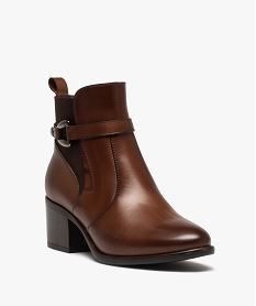 boots femme a talon carre dessus en cuir uni a zip et bride a boucle fantaisie - taneo marron standard bottines et bootsD995401_2
