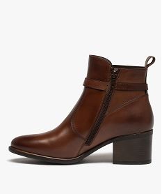 boots femme a talon carre dessus en cuir uni a zip et bride a boucle fantaisie - taneo marron standard bottines et bootsD995401_3