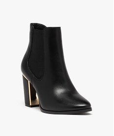 boots femme unies a talon carre lisere metallique noirD995501_2